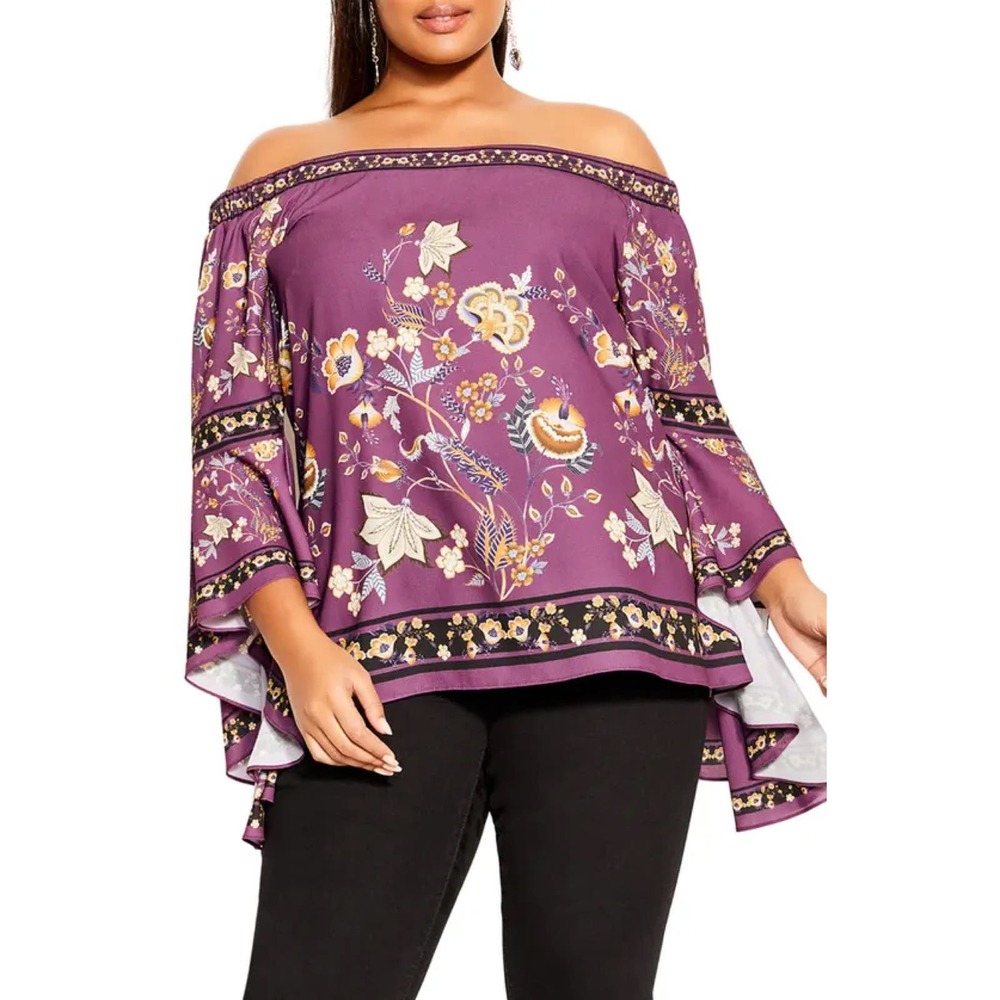 City Chic Purple Off-Shoulder Floral Blouse